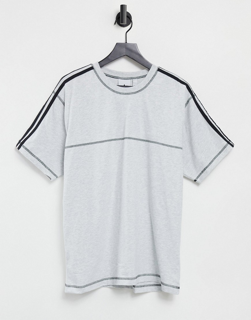 Adidas Originals T-SHIRT IN GRAY HEATHER WITH CONTRAST STITCH-GREY