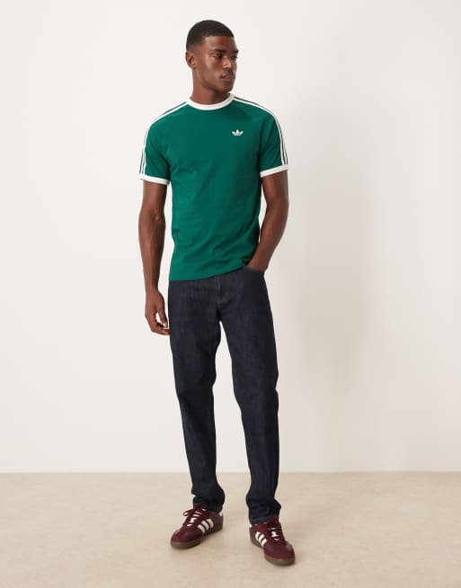adidas Originals – T-Shirt in Grün mit drei Streifen, 2 von 5