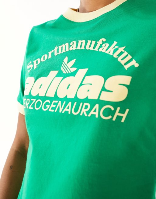 adidas Originals T Shirt in Grun und Gelb mit Retro Logo ASOS