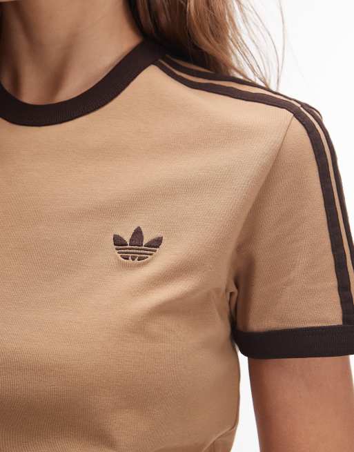 adidas Originals – T-Shirt in Hellbraun mit den 3 Streifen, 3 von 4