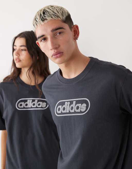 adidas Originals - T-shirt in jaren 80-stijl met grafisch logo in zwart met wassing