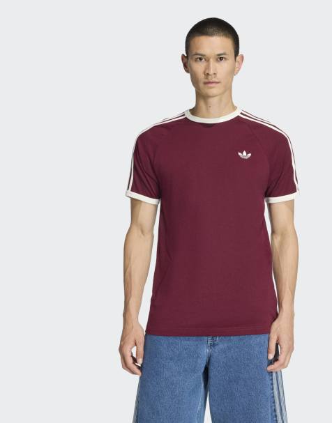adidas Originals – T-Shirt in Kastanienbraun mit 3 Streifen in Wollweiß - view 1