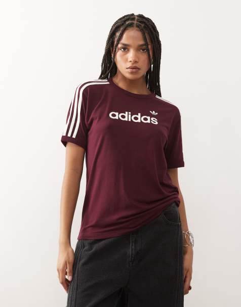 adidas Originals – T-Shirt in Kastanienbraun mit Logo in Wollweiß - view 1