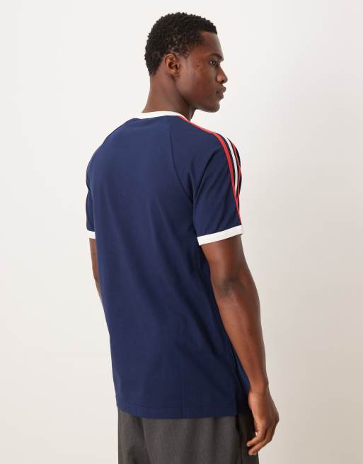 adidas Originals – T-Shirt in Marineblau und Rot mit den 3 Streifen , 3 von 5