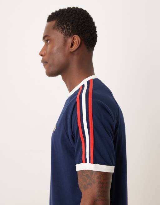 adidas Originals – T-Shirt in Marineblau und Rot mit den 3 Streifen , 4 von 5