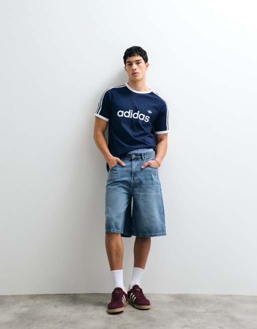 adidas Originals – T-Shirt in Marineblau und Weiß mit den drei Streifen, 2 von 7