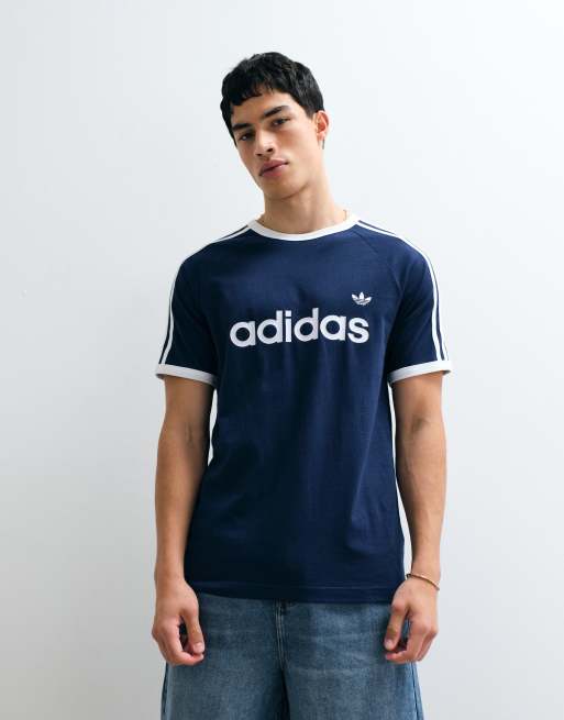 adidas Originals – T-Shirt in Marineblau und Weiß mit den drei Streifen, 3 von 7