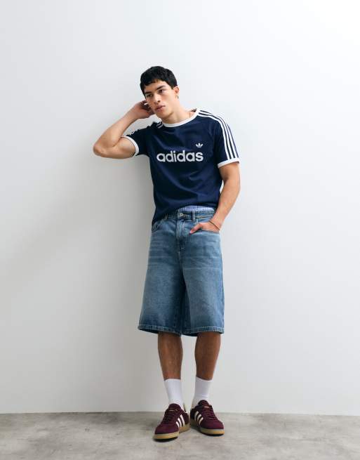 adidas Originals – T-Shirt in Marineblau und Weiß mit den drei Streifen, 4 von 7