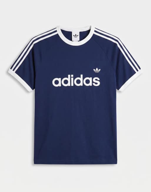 adidas Originals – T-Shirt in Marineblau und Weiß mit den drei Streifen, 6 von 7