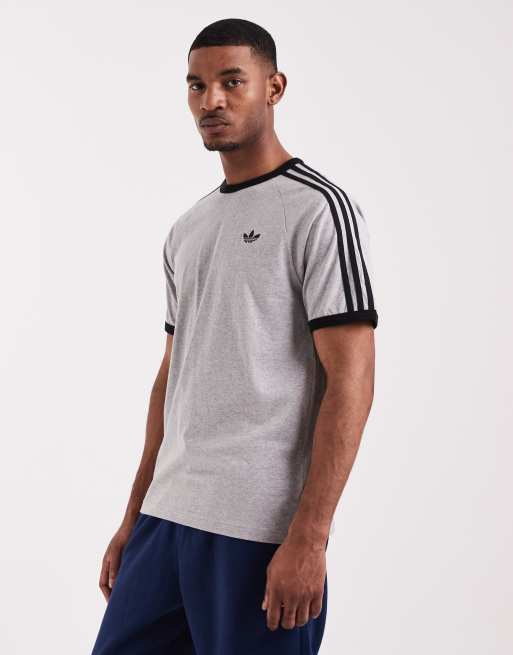 adidas Originals – T-Shirt in meliertem Grau mit den drei Streifen, 3 von 5