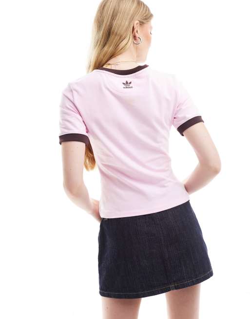 adidas Originals T Shirt in Rosa und Braun mit Retro Logo