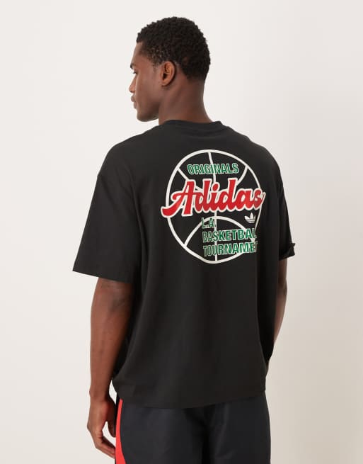 adidas Originals – T-Shirt in Schwarz mit Basketballturnier-Grafik, 4 von 5