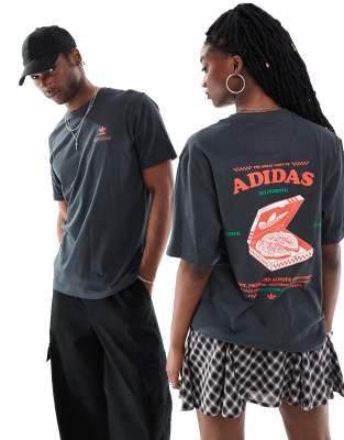 adidas Originals - T-Shirt in Schwarz mit Pizza-Grafik-Grau