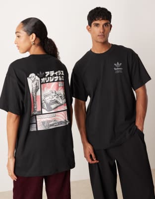 adidas Originals - T-Shirt in Schwarz mit Rennsport-Manga-Print