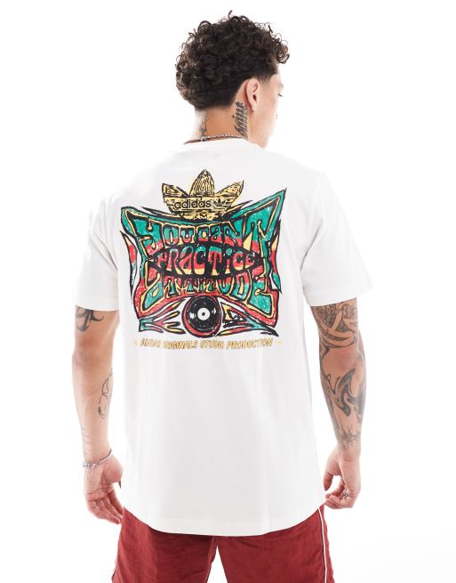 adidas Originals – T-Shirt in Weiß mit Dreiblatt-Grafikprint 