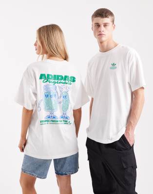 adidas Originals - T-Shirt in Weiß mit Essiggurken-Grafikprint-Blau