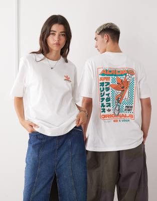 adidas Originals - T-Shirt in Weiß mit Gaming-Print in Retro-Optik