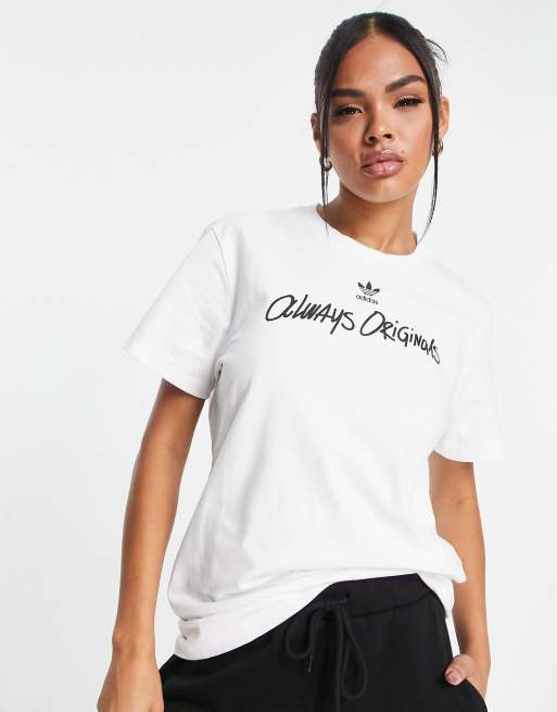 adidas Originals – T-Shirt in Weiß mit Grafikprint