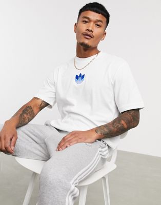 adidas Originals t-shirt in white with blue 3D trefoil