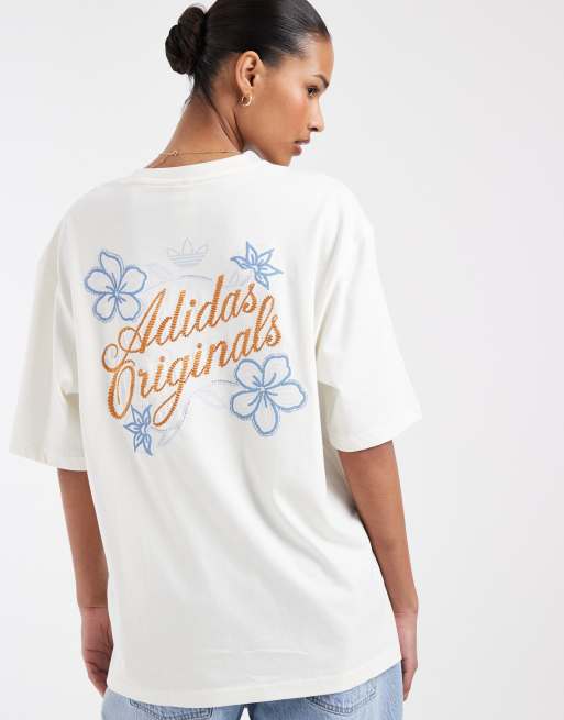 adidas Originals – T-Shirt in Wollweiß mit tropischem Blumenmuster, 4 von 4