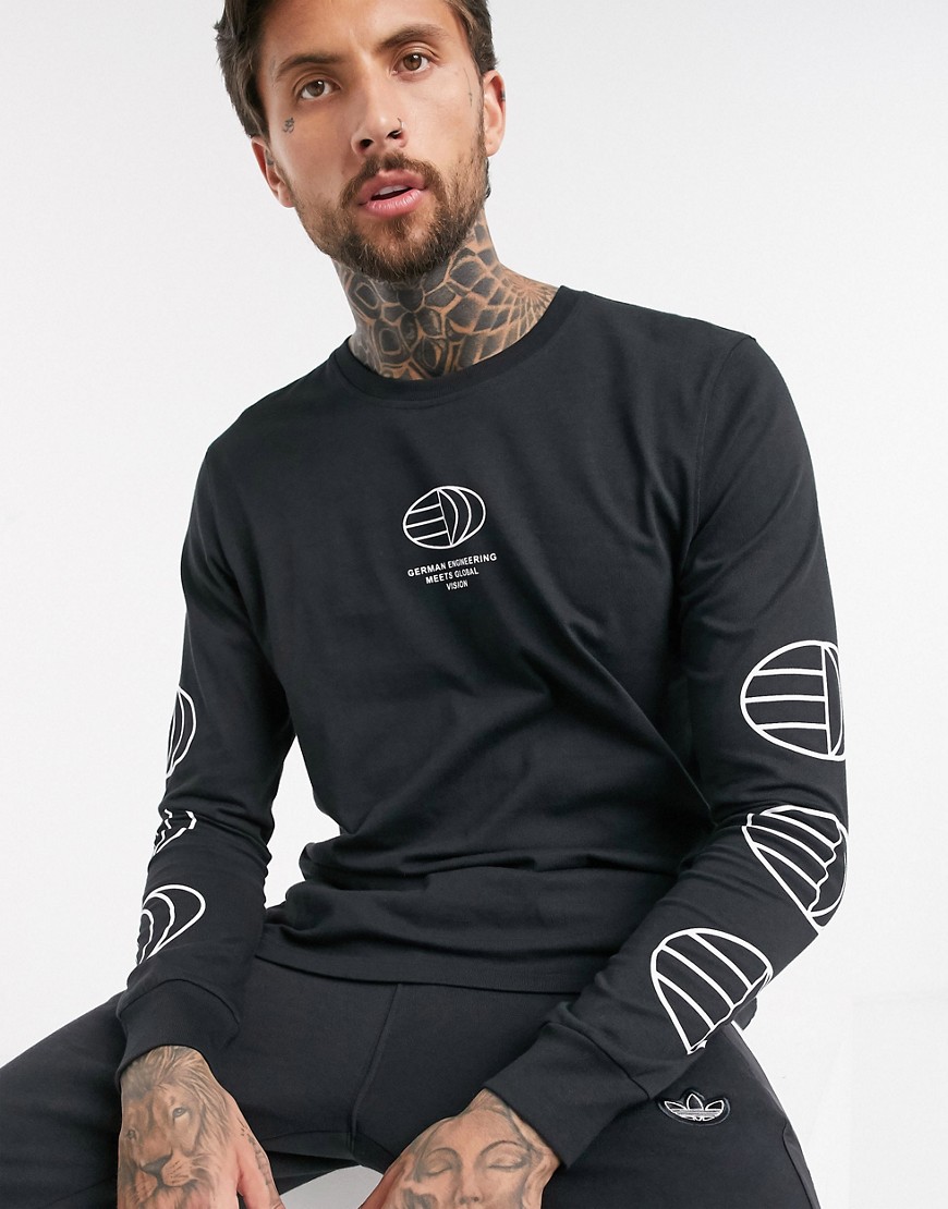 Adidas Originals - T-shirt lange mouwen, print en Trefoil-logo in zwart