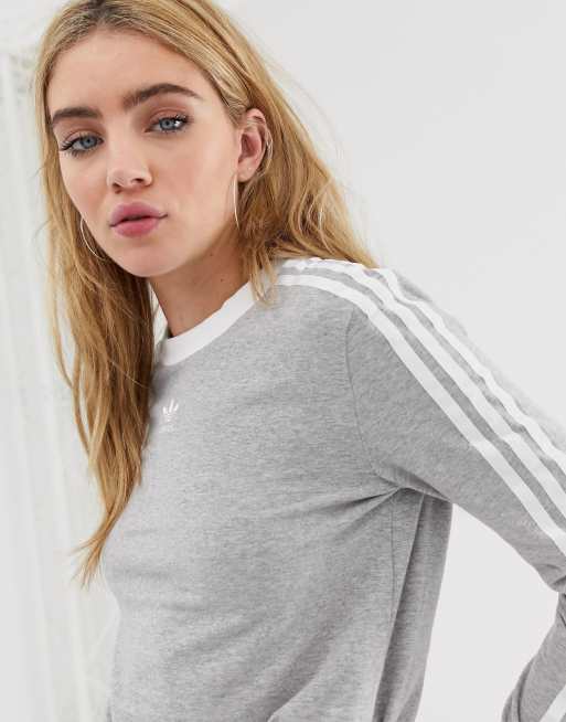 Adidas originals - t-shirt à manches 2025 longues et trois bandes - gris