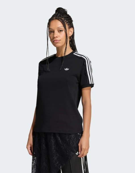 adidas Originals t-shirt med spets och 3 ränder i svart - view 1