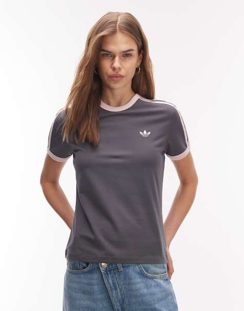 adidas Originals - T-shirt met 3-Stripes in antracietgrijs en roze - view 1