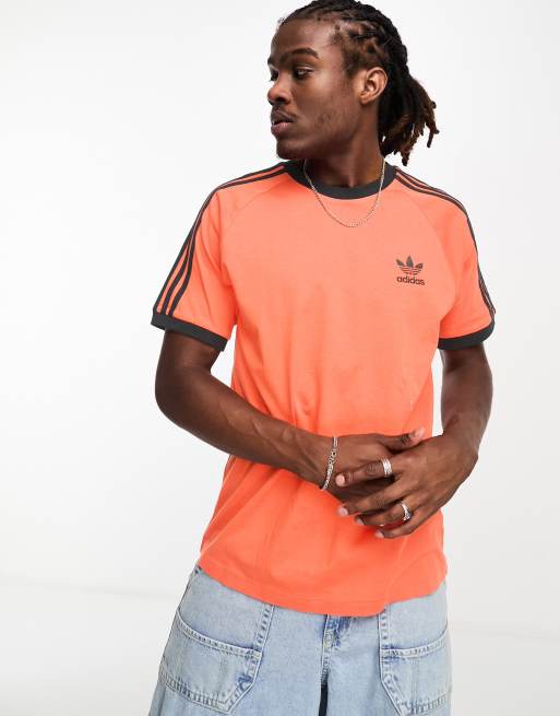 Adidas originals three shop stripe t-shirt in orange