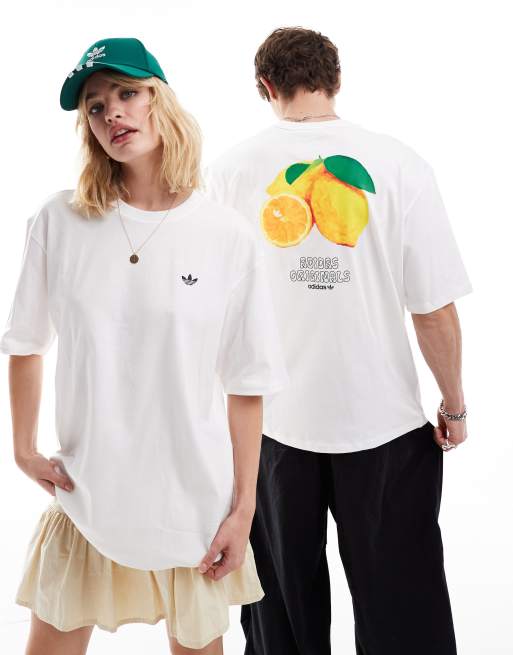 adidas Originals - T-shirt met citroenenprint op de achterkant in wit