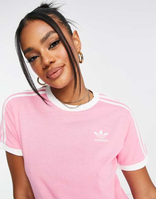 adidas Originals T shirt met drie strepen in roze