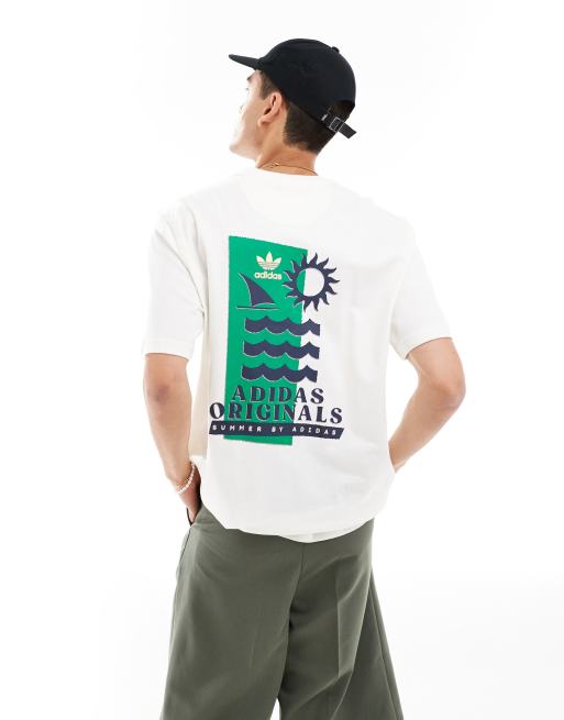 adidas Originals - T-shirt met golvenprint op de achterkant in gebroken wit