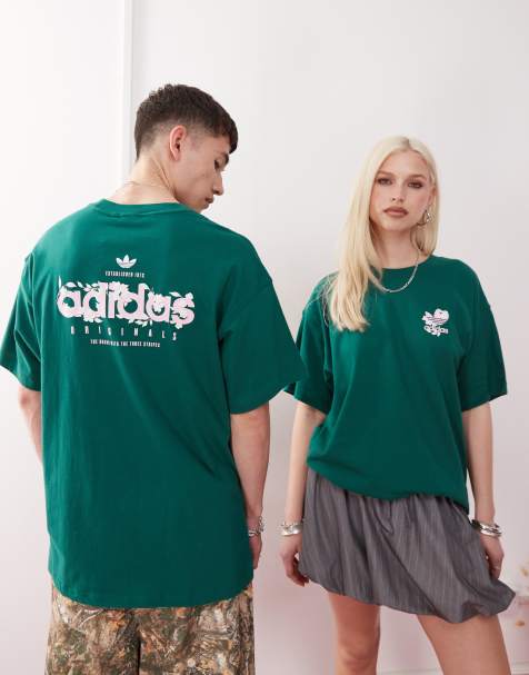 adidas Originals - T-shirt met grafische bloemenprint in groen - view 1