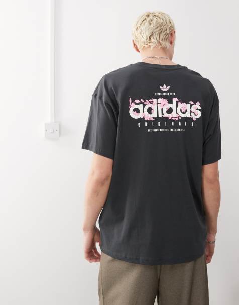 adidas Originals - T-shirt met grafische bloemenprint in zwart - view 1