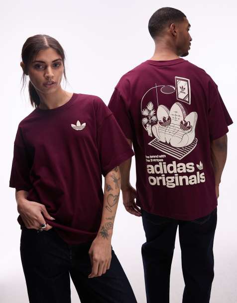 adidas Originals - T-shirt met grafische sofaprint in roodbruin - view 1