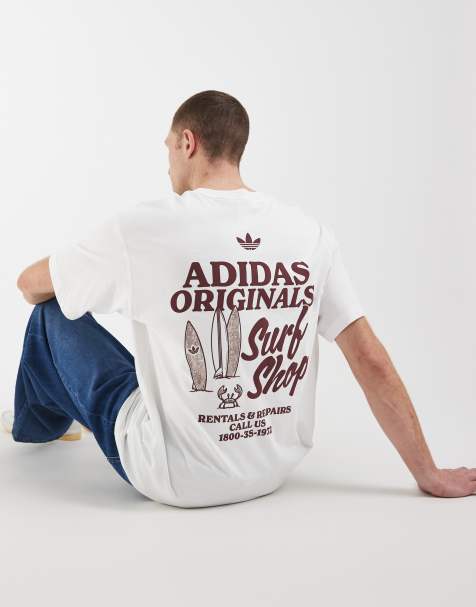 adidas Originals - T-shirt met grafische Surf Shop-print in wit en bordeauxrood - view 1