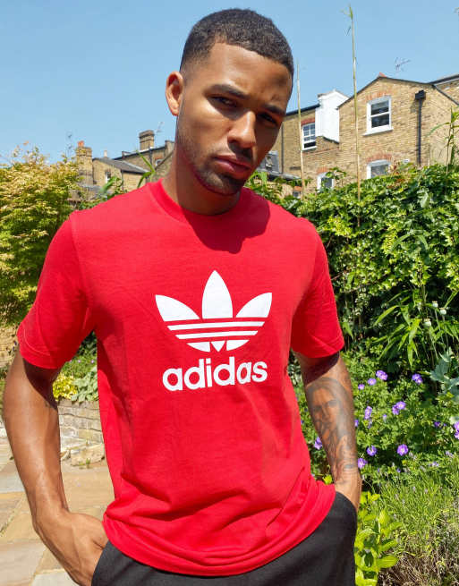 realiteit Praten tegen sigaret adidas Originals - T-shirt met groot Trefoil-logo in rood | ASOS