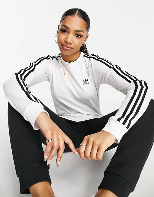 adidas Originals - T-shirt met lange mouwen en 3-Stripes in wit