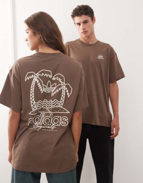 adidas Originals - T-shirt met palmboomprint op de achterkant in bruin - view 1