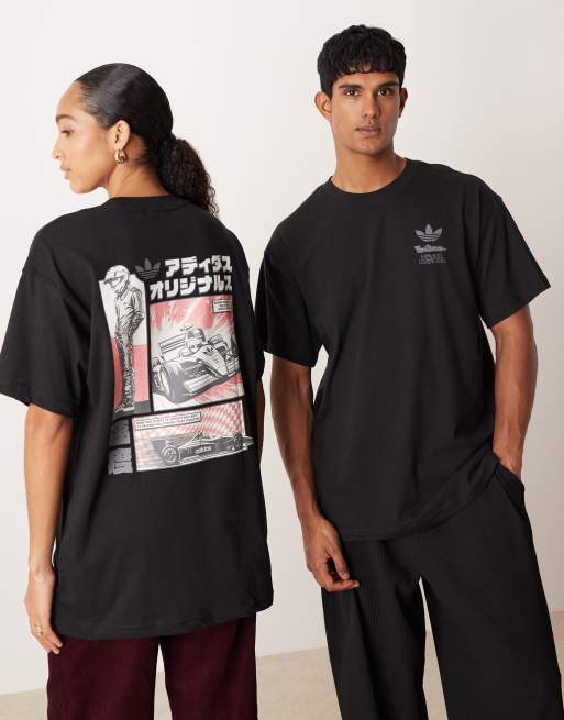 adidas Originals - T-shirt met racing manga-print in zwart