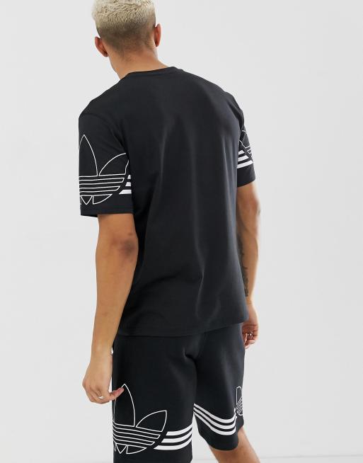 Adidas originals t-shirt outline 2025 trefoil logo black du8145