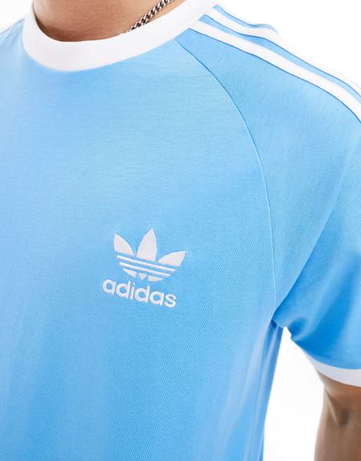 adidas Originals T Shirt mit den drei Streifen in Hellblau ASOS