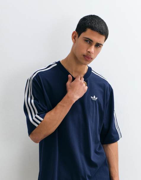 adidas Originals – T-Shirt mit drei Streifen in Marineblau - view 1