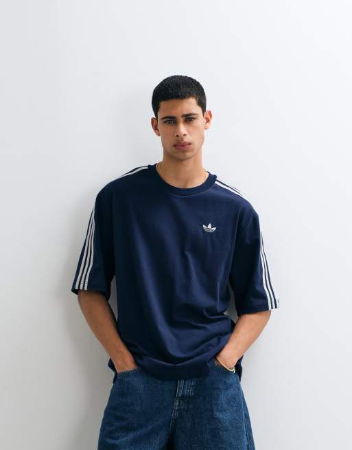 adidas Originals – T-Shirt mit drei Streifen in Marineblau, 5 von 5