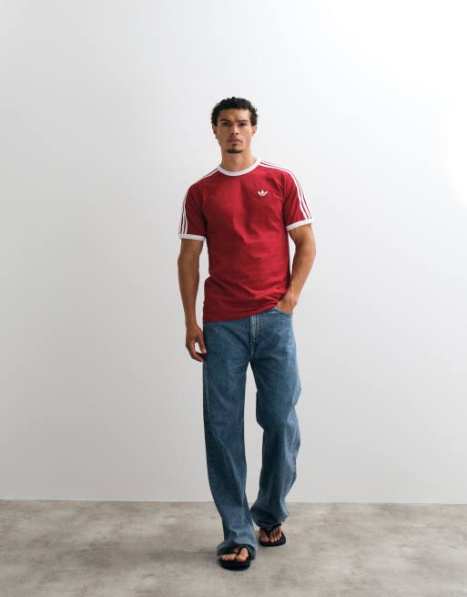adidas Originals T-Shirt mit drei Streifen in Rot und Weiß, 4 von 5