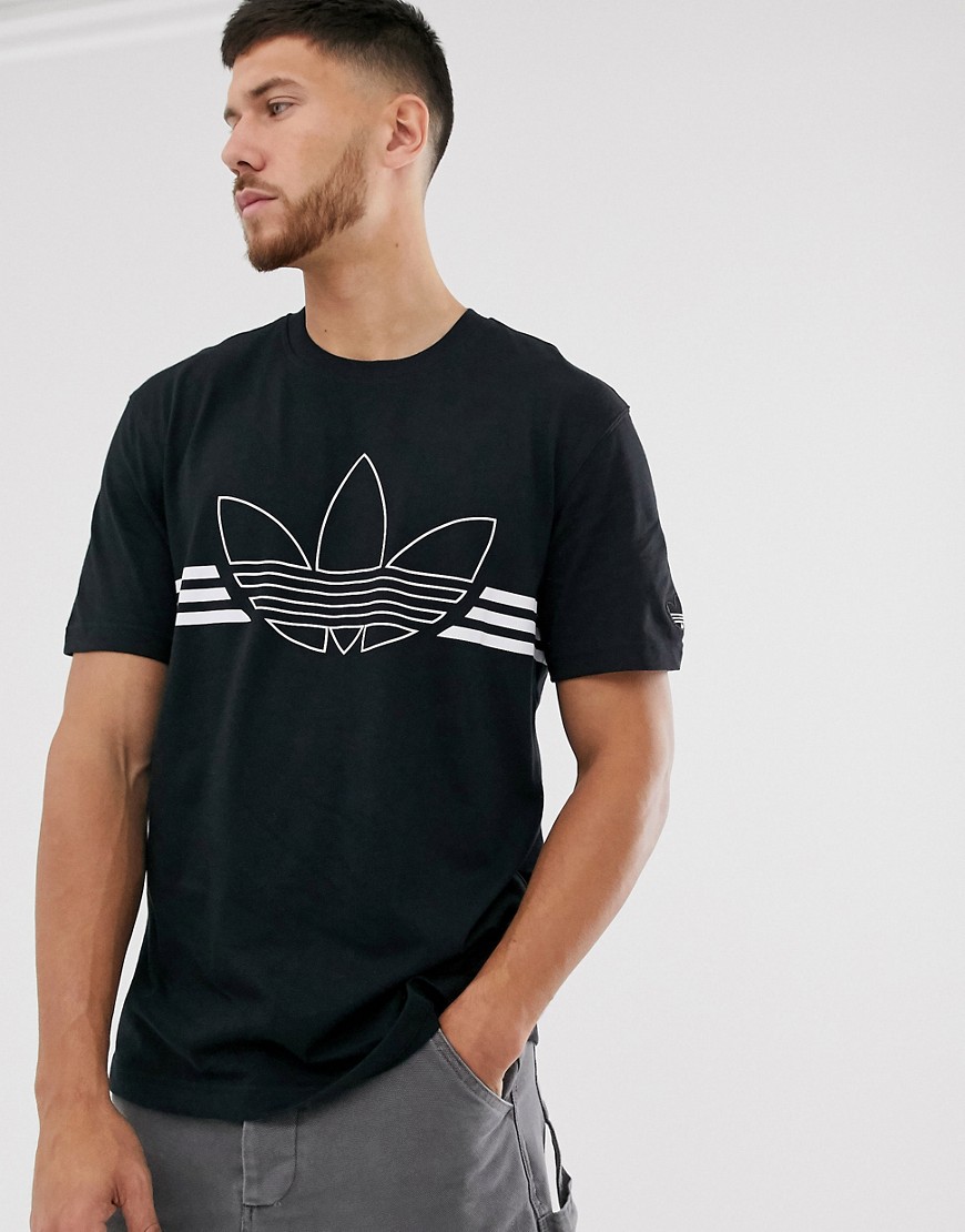 Adidas Originals - T-shirt nera con trifoglio grande-Nero