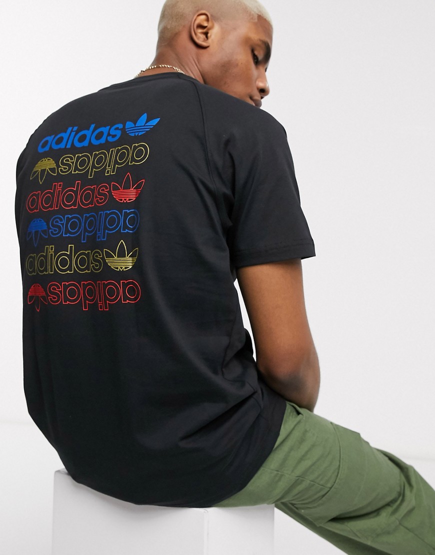 Adidas Originals - T-shirt nera con trifoglio metallico-Nero
