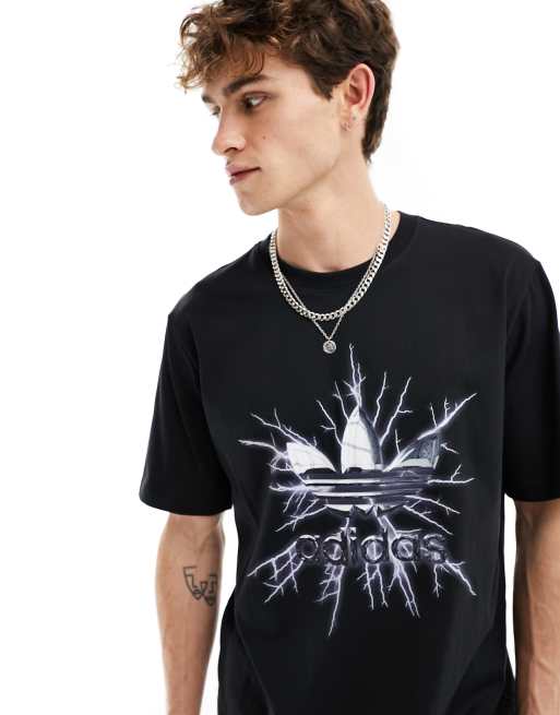 adidas Originals T shirt nera e argento con grafica di elettricita