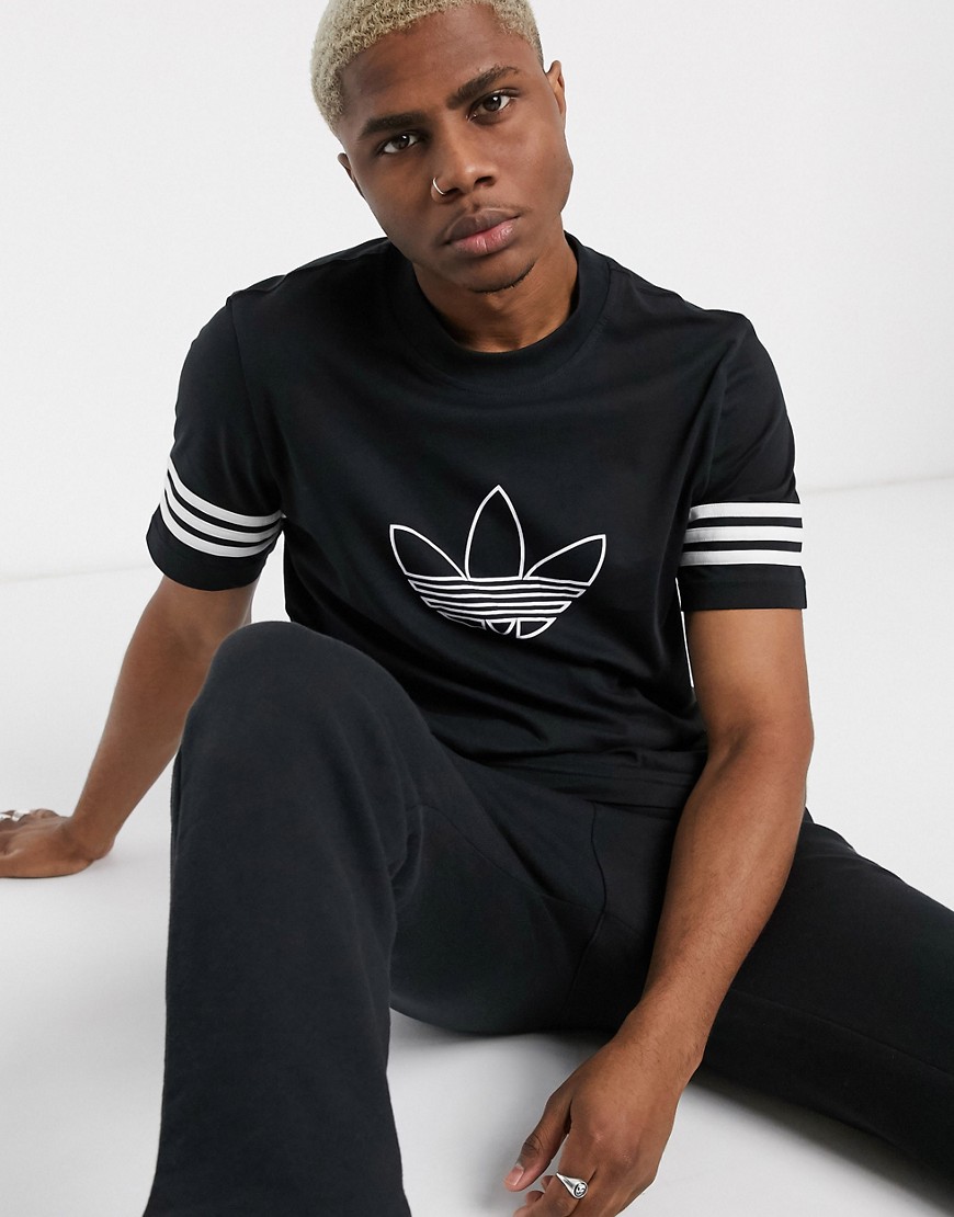 Adidas Originals - T-shirt nera logo a trifoglio contornato-Nero