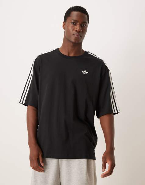 adidas Originals - T-shirt oversize à trois bandes - Noir - view 1
